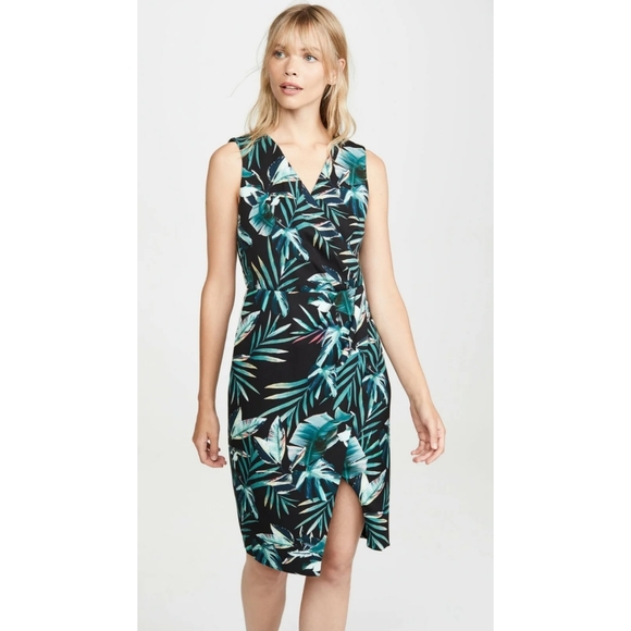 Black Halo | Nora Tropical Leaf Sheath Dress Size 2 - Picture 13 of 14